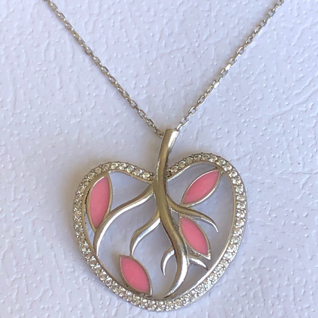 Tree Of Life Pink Enamel 925 Silver Necklace